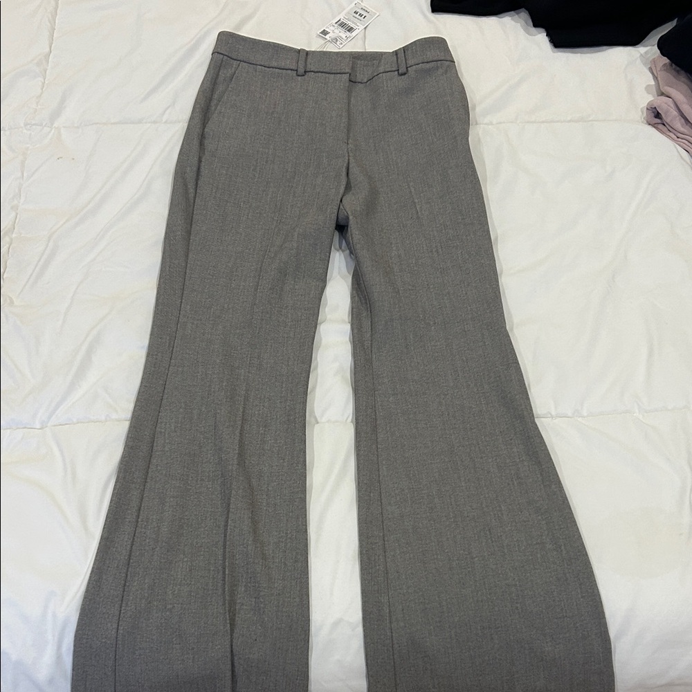 MANGO Gray Flare-Leg Trousers